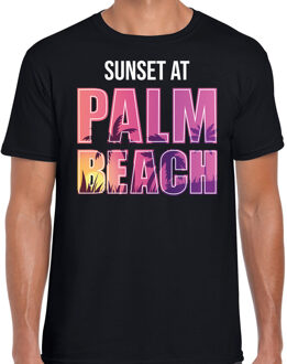 Bellatio Decorations Sunset beach t-shirt / shirt Sunset at Palm Beach voor heren - zwart - Beach party outfit / kleding/ verkleedkleding/ carnaval shirt 2XL