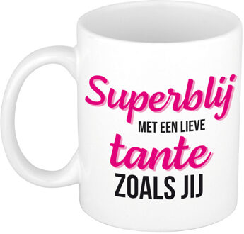 Bellatio Decorations Super blij met een lieve tante zoals jij cadeau mok / beker wit 300 ml - Cadeau mokken - feest mokken Roze