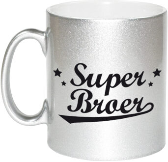 Bellatio Decorations Super broer cadeau zilveren mok / beker sterren 330 ml