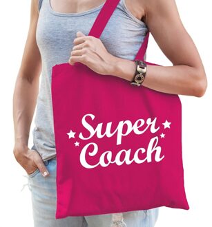 Bellatio Decorations Super coach bedankje cadeau tas katoen fuchsia roze - Feest Boodschappentassen