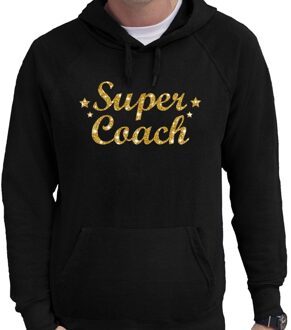 Bellatio Decorations Super coach cadeau hoodie goud glitter zwart heren 2XL