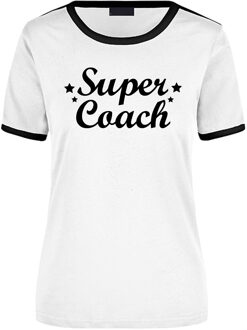 Bellatio Decorations Super coach cadeau ringer t-shirt wit met zwarte randjes voor dames - Einde schooljaar/verjaardag cadeau L