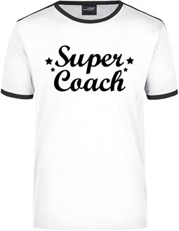 Bellatio Decorations Super coach cadeau ringer t-shirt wit met zwarte randjes voor heren - Einde schooljaar/verjaardag cadeau 2XL