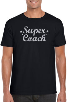 Bellatio Decorations Super Coach cadeau t-shirt met zilveren glitters met zwart voor heren -  Bedankt cadeau voor een coach 2XL