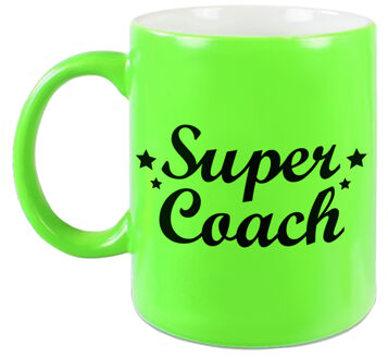 Bellatio Decorations Super coach mok / beker neon groen 330 ml - feest mokken