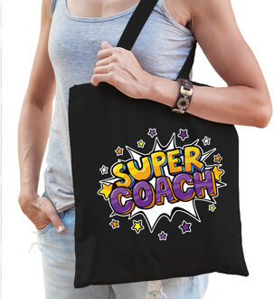 Bellatio Decorations Super coach popart katoenen tas zwart voor volwassenen - cadeau tasjes