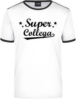 Bellatio Decorations Super collega cadeau ringer t-shirt wit met zwarte randjes voor heren - Afscheid/verjaardag cadeau 2XL