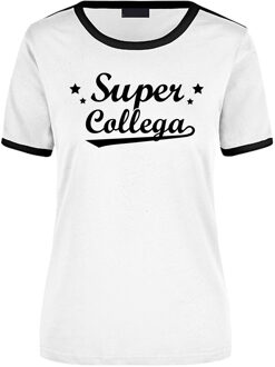 Bellatio Decorations Super collega wit/zwart ringer t-shirt voor dames