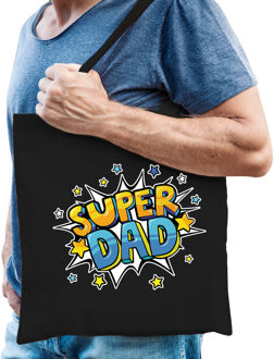 Bellatio Decorations Super dad popart katoenen tas zwart voor heren - cadeau tasjes - Feest Boodschappentassen