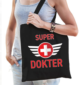 Bellatio Decorations Super dokter cadeau tas zwart voor dames - Feest Boodschappentassen