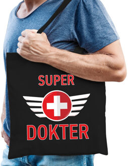 Bellatio Decorations Super dokter cadeau tas zwart voor heren - Feest Boodschappentassen