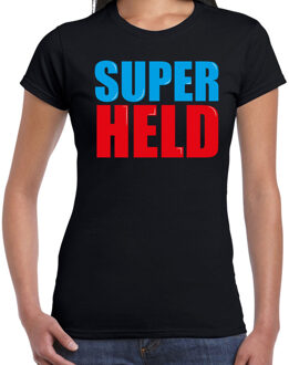 Bellatio Decorations Super held fun tekst t-shirt zwart dames XS