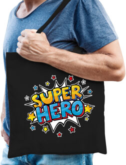 Bellatio Decorations Super hero popart katoenen tas zwart voor volwassenen - cadeau tasjes