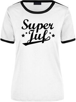 Bellatio Decorations Super juf cadeau ringer t-shirt wit met zwarte randjes voor dames - Einde schooljaar/juffendag cadeau L