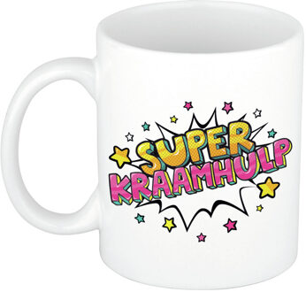 Bellatio Decorations Super kraamhulp cadeau - koffiemok - drink beker - wit met sterren - 300 ml