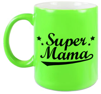 Bellatio Decorations Super mama cadeau mok / beker neon groen voor Moederdag 330 ml - feest mokken