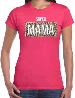 Bellatio Decorations Super mama cadeau t-shirt met panter print roze voor dames - Moederdag 2XL