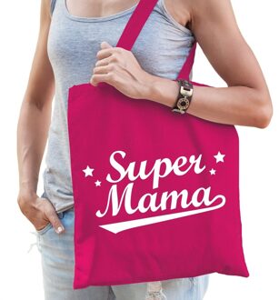 Bellatio Decorations Super mama cadeau tas roze katoen - Feest Boodschappentassen