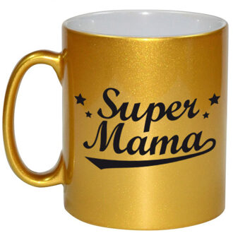 Bellatio Decorations Super mama gouden mok / beker voor Moederdag 330 ml - feest mokken Goudkleurig