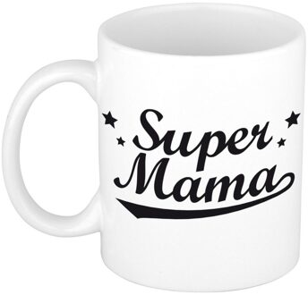 Bellatio Decorations Super mama mok / beker voor Moederdag 300 ml Wit