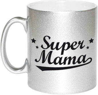 Bellatio Decorations Super mama zilveren mok / beker voor Moederdag 330 ml