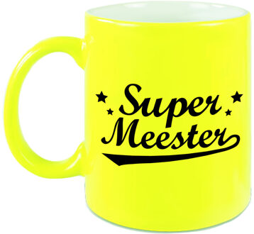 Bellatio Decorations Super meester beker / mok neon geel 330 ml - Meesterdag/einde schooljaar cadeau - feest mokken