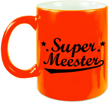 Bellatio Decorations Super meester beker / mok neon oranje 330 ml - Meesterdag/einde schooljaar cadeau - feest mokken