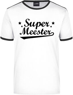 Bellatio Decorations Super meester cadeau ringer t-shirt wit met zwarte randjes voor heren - Einde schooljaar/meesterdag cadeau 2XL