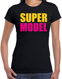 Bellatio Decorations Super model fun tekst t-shirt zwart dames