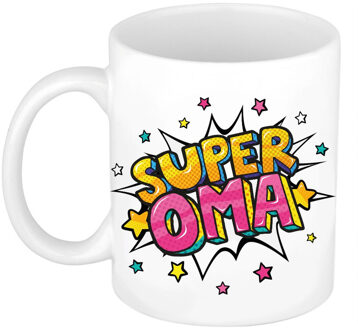 Bellatio Decorations Super oma bedank mok / cadeaubeker wit met sterren 300 ml - feest mokken