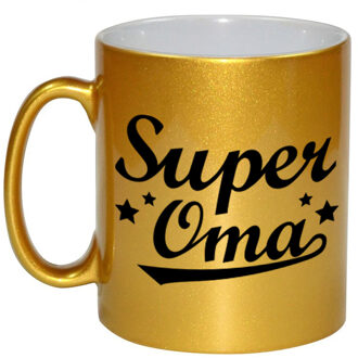 Bellatio Decorations Super oma cadeau gouden mok / beker sterren 330 ml - feest mokken Goudkleurig