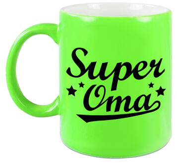 Bellatio Decorations Super oma cadeau mok / beker neon groen 330 ml - feest mokken