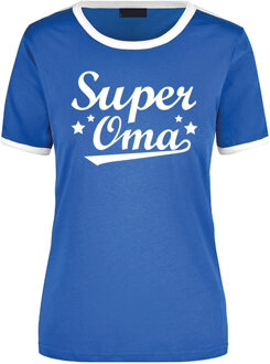 Bellatio Decorations Super oma cadeau ringer t-shirt blauw met witte randjes voor dames - Verjaardag cadeau L