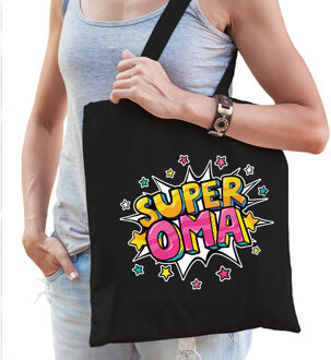 Bellatio Decorations Super oma popart katoenen tas zwart voor dames - cadeau tasjes - Feest Boodschappentassen