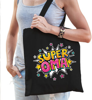 Bellatio Decorations Super oma popart katoenen tas zwart voor dames - cadeau tasjes