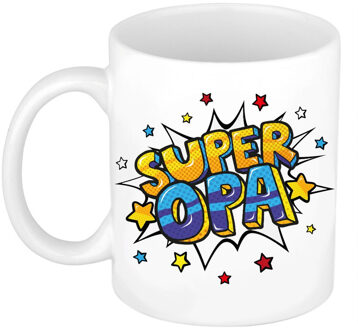 Bellatio Decorations Super opa cadeau mok / beker wit met sterren 300 ml - feest mokken