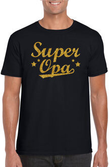 Bellatio Decorations Super opa cadeau t-shirt met gouden glitters op zwart voor heren - kado shirt voor grootvaders / Vaderdag cadeau 2XL