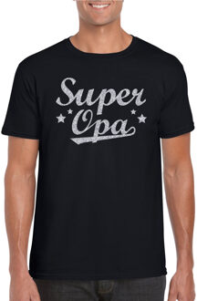 Bellatio Decorations Super opa cadeau t-shirt met zilveren glitters op zwart voor heren