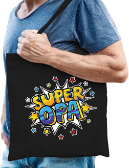 Bellatio Decorations Super opa popart katoenen tas zwart voor heren - cadeau tasjes