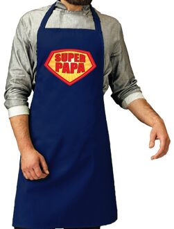 Bellatio Decorations Super papa barbeque schort /keukenschort kobalt blauw voor heren