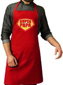 Bellatio Decorations Super papa barbeque schort / keukenschort rood voor heren
