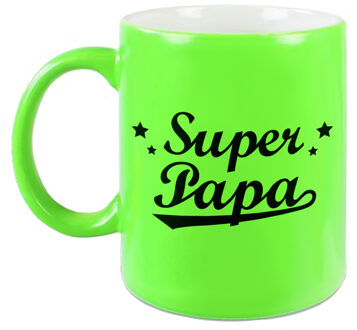 Bellatio Decorations Super papa cadeau mok / beker neon groen 330 ml - verjaardag/ Vaderdag - feest mokken