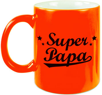 Bellatio Decorations Super papa cadeau mok / beker neon oranje 330 ml - verjaardag/ Vaderdag - feest mokken