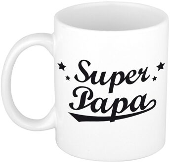 Bellatio Decorations Super papa cadeau mok / beker voor Vaderdag 300 ml - feest mokken Wit