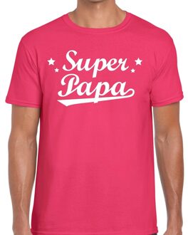 Bellatio Decorations Super papa cadeau t-shirt roze voor heren 2XL