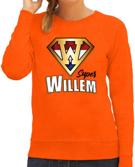 Bellatio Decorations Super Willem sweater oranje voor dames - Koningsdag shirts 2XL - Feesttruien