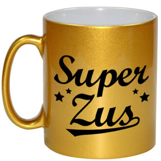 Bellatio Decorations Super zus cadeau gouden mok / beker sterren 330 ml - feest mokken Goudkleurig