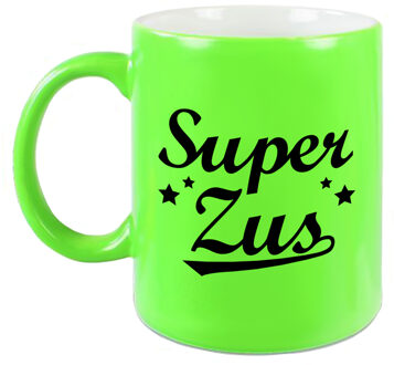 Bellatio Decorations Super zus cadeau mok / beker neon groen met sterren 330 ml