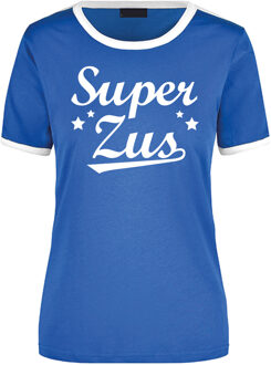 Bellatio Decorations Super zus cadeau ringer t-shirt blauw met witte randjes voor dames - Verjaardag cadeau L