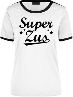 Bellatio Decorations Super zus cadeau ringer t-shirt wit met zwarte randjes voor dames - Verjaardag cadeau L